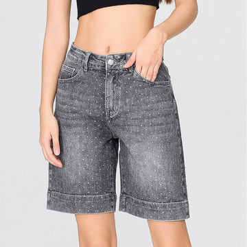 KATCH ME Punk Mid-Rise Loose Straight Ripped Denim Shorts